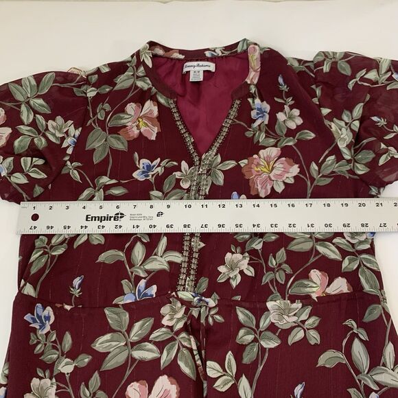 Tommy Bahama Midi Dress Women M Painted Petal Burgundy Floral Bead Sheer Flutter - Picture 5 of 11